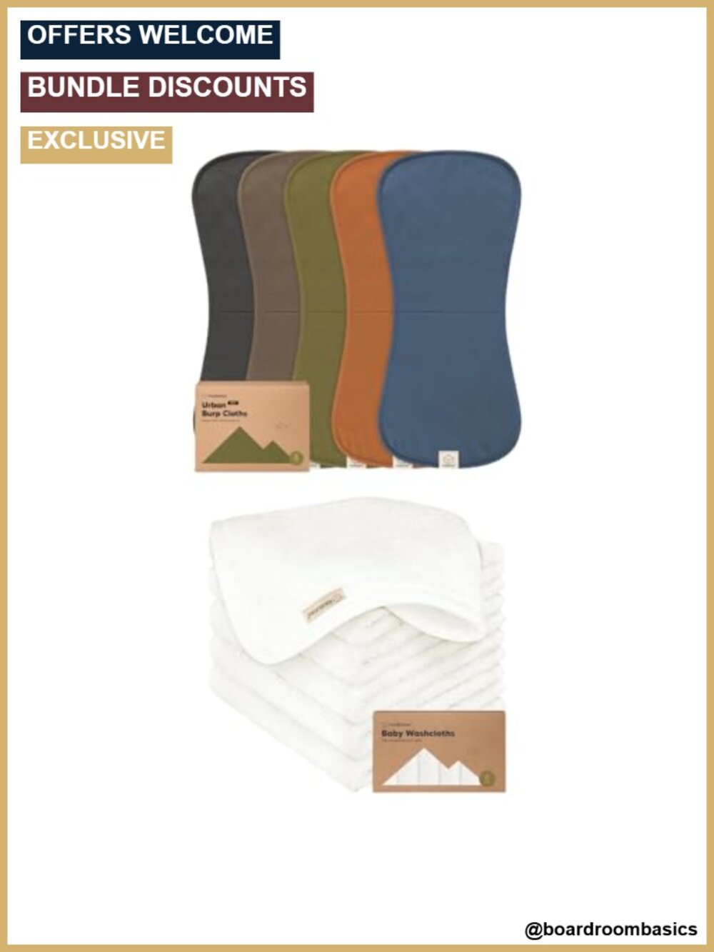 5-Pack Cotton Burp Cloths & Baby Washcloths Large Absorbent Newborn Bath Towels